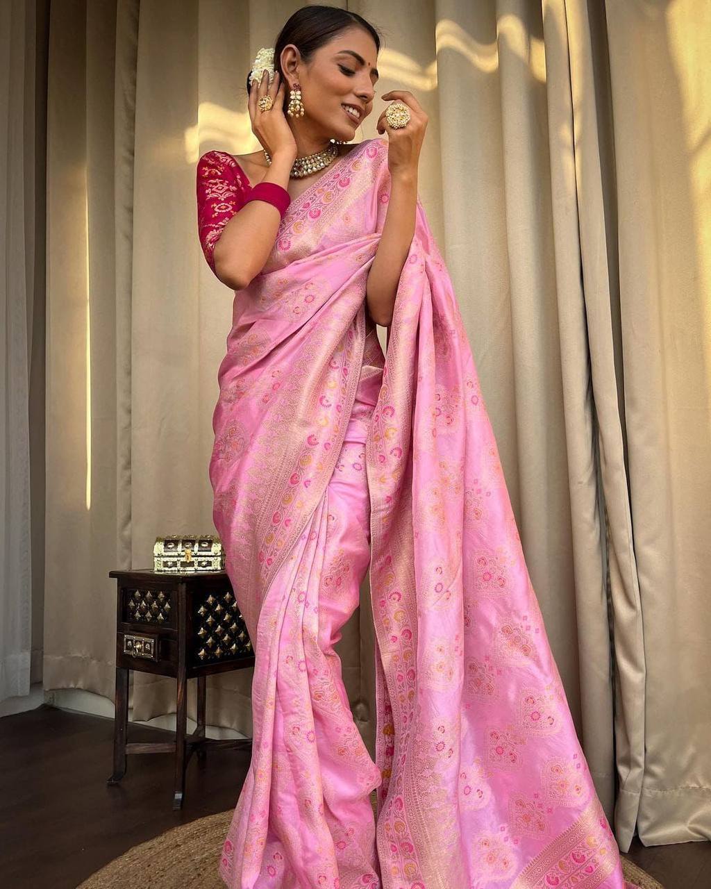 SOFT SILK SAREEBeautiful Art Silk Jacquard Border Saree With Unstitched Running Blouse For Women Wedding Wear Party