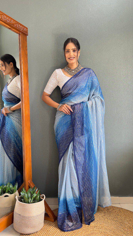 SOFT NAYLONE  RIMZIM SEQUENCE PATTERN SAREE[FANCY WHITE CHPALI HAKUBA SEQUENCE ALL OUR WORK BLOUSE]