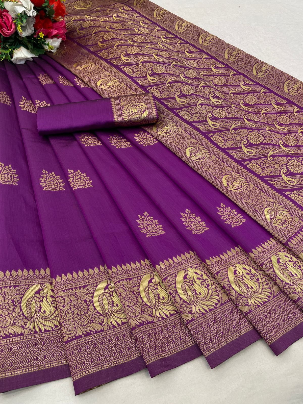 OFT LICHI SILK Beautiful Art Silk Jacquard Border Saree With Unstitched Running Blouse For Women Wedding Wear Party