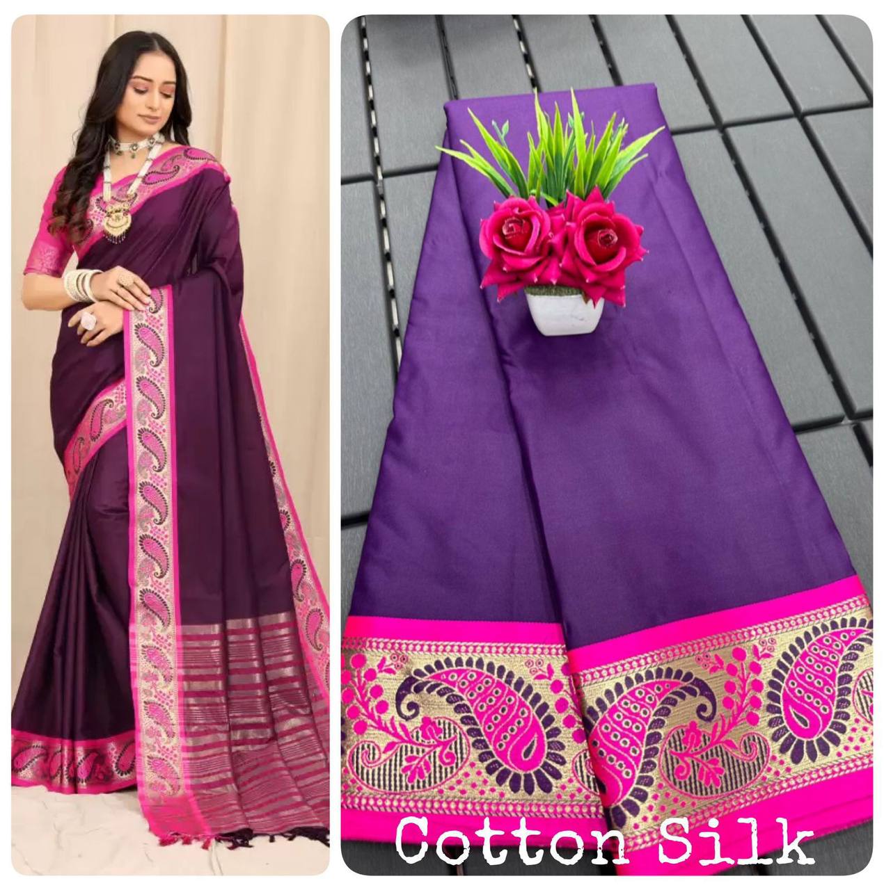 Launching mercerised cotton silk in Exclusive border Self Viweing design