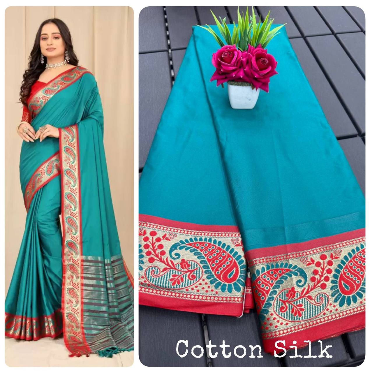 Launching mercerised cotton silk in Exclusive border Self Viweing design