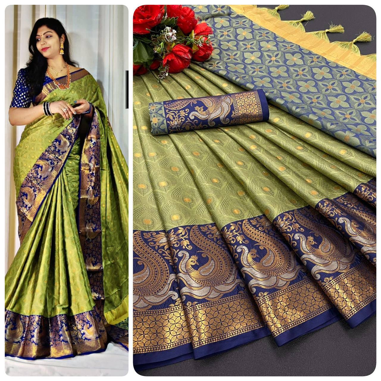 Polka-Dot Pattern Saree with Contrast Border