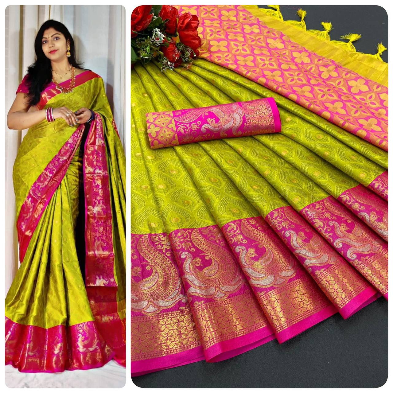 Polka-Dot Pattern Saree with Contrast Border