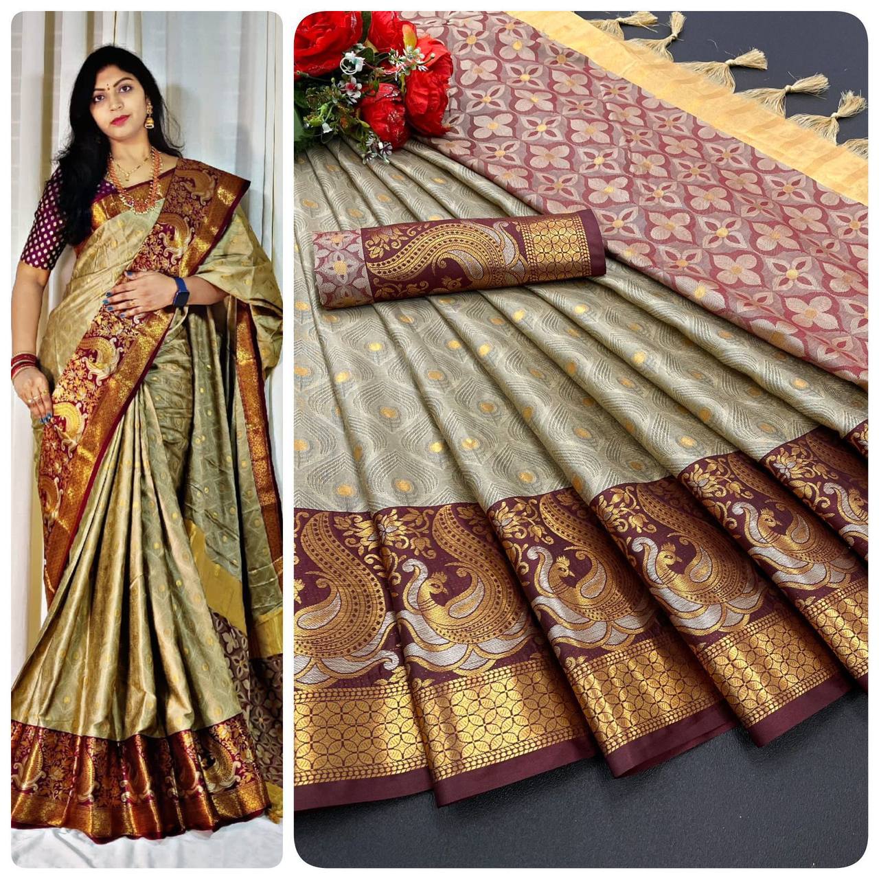 Polka-Dot Pattern Saree with Contrast Border